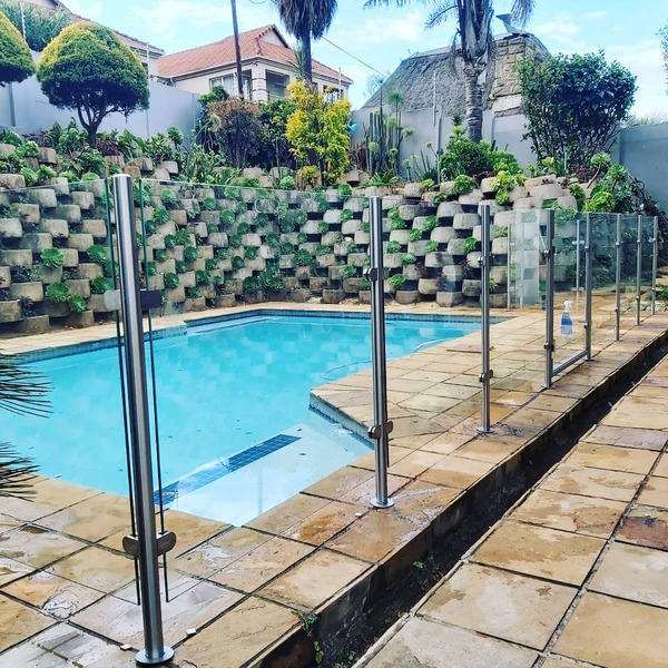Glass and steel ballustrades pool