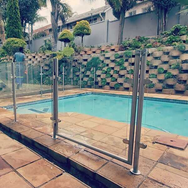 Glass and steel ballustrades pool